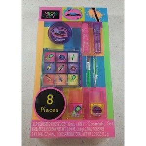 NEON CITY 8 pc Cosmetic Set Eye Shadows, Nail Polish, Lip Balm & Body Shimmer